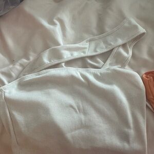 White Ribbed One-Shoulder Top